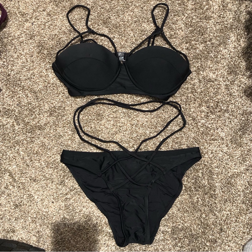 strappy black bikini set